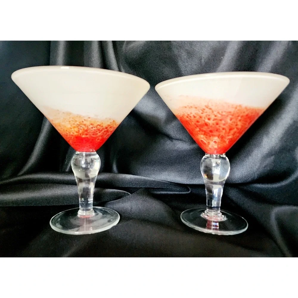 Pier 1 Orange Cream Splatter Cocktail Martini Glasses Clear Ball Stem Set Of 2